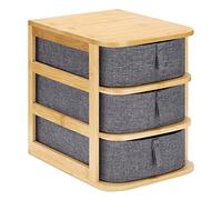 Navaris Mini cajones para Maquillaje - Organizador de bambú con 3X cajón de Tela - Mueble para baño Escritorio tocador Joyas - 23 x 17,5 x 22 cm