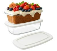 Navaris Molde Pan de Cristal con Tapa - 2x Fuente para Horno de Vidrio de Borosilicato 1,8 L -2x Molde Rectangular Reposteria Congelar y Recalentar - Apto Microondas y Lavavajillas