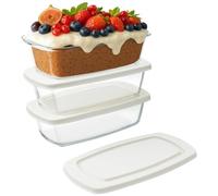 Navaris Molde Pan de Cristal con Tapa - 3x Fuente para Horno de Vidrio de Borosilicato 1,8 L -3x Molde Rectangular Reposteria Congelar y Recalentar - Apto Microondas y Lavavajillas