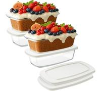 Navaris Molde Pan de Cristal con Tapa - 4x Fuente para Horno de Vidrio de Borosilicato 1,8 L - 4x Molde Rectangular Reposteria Congelar y Recalentar - Apto Microondas Lavavajillas