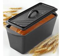 Navaris Molde Pan - Molde Bizcocho Horno 34 x 13 x 13 cm - Molde Rectangular Reposteria de Hierro Fundido - Moldes Horno con Tapa - Moldes para Pan BBQ Hornear Estofar - Negro