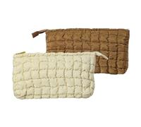 Navaris Neceser Mujer Viaje - 2X Neceser Acolchado en 2 Tamaños - 2X Neceser Maquillaje - Ideal como Neceser Viaje Mujer y Uso Diario - Set 2X Bolsa de Aseo Mujer Marrón y Beige