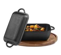 Navaris Olla Hierro Fundido con Tapa - Olla Holandesa de Hierro Fundido Rectangular con 2 Asas de 3,8L - para Cualquier Cocina y Horno