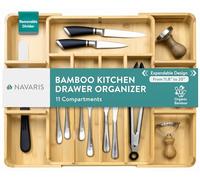Navaris Organizador Cubiertos Extensible - Cuberteros para Cajon Cocina con Compartimentos Flexibles - Porta Cubiertos de Bambú - Organizador Cajones Cocina Baño Herramientas