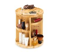 Navaris Organizador de Maquillaje Giratorio - Organizador de Cosméticos 360 Grados de Bambú con Estantes Ajustables para Baño, Dormitorio