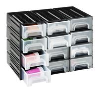 Navaris Organizador Herramientas y Tornillos con 12 cajones - Caja clasificadora de plástico - Sistema de organización de tornillos - Caja para accesorios de taller - Negra