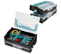 Navaris Organizador Tornillos - 2x Caja Compartimentos Ajustables - Cajas Organizadoras para Tuercas Bricolaje Cuentas DIY - Caja Organizadora Apilable con Asa y Tapa Transparente