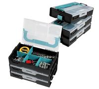 Navaris Organizador Tornillos - 3x Caja Compartimentos Ajustables - Cajas Organizadoras para Tuercas Bricolaje Cuentas DIY - Caja Organizadora Apilable con Asa y Tapa Transparente