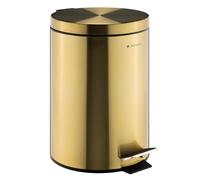 Navaris Papelera de baño dorada - Cubo de basura de metal con tapa y pedal de 12 L - Para lavabo cocina escritorio reciclaje - Color dorado