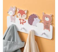 Navaris Perchero de Pared Infantil - Colgador de Madera con 4x Percha para Colgar Abrigos Chaquetas - Percheros Infantiles de Animales - 40 x 18 x 4 cm
