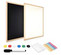 Navaris Pizarra combinada magnética y pizarra negra - Tablero doble de 60x40CM con marco de metal - Pizarra 2en1 con tizas rotulador e imanes