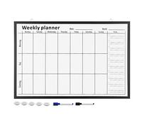 Navaris Pizarra magnética de notas - Planificador magnético semanal mensual de 91 x 61 cm - Tablero de pared con 5x imanes y 2x marcadores - Blanco