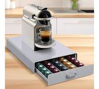 Navaris Porta capsulas Compatible con Nespresso y Tassimo - Dispensador capsulas Gris con cajón y Soporte para cafetera - Organizador capsulas para 50x cápsula