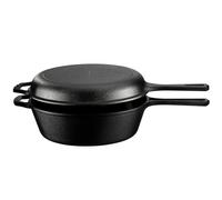 Navaris Sarten hierro fundido con tapa - Sartén holandesa con 2 asas - Apta para cualquier cocina y horno - Sartén sazonada 26 cm de 3,4 l de capacidad - Con manual y recetas