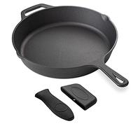 Navaris Sarten Hierro Fundido Induccion 30 cm - Sartenes de Hierro Fundido Induccion Vitrocerámica Horno Barbacoa Cocina de Gas - con 2 Asas y 2X Protector de Silicona - Cast Iron Pan