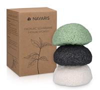 Navaris Set de 3x esponja de limpieza facial Konjac - Esponjas exfoliantes para todo tipo de piel - 100% natural vegana biodegradable y reutilizable
