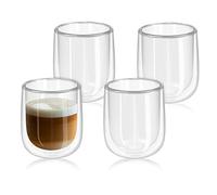 Navaris Set de 4 Vasos de Doble Cristal - Taza de 350 ML de Doble Pared Resistente al Calor - para café te Helado Bebidas Calientes frías o postres