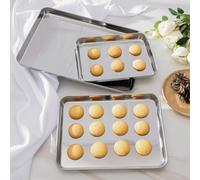 Navaris Set de bandejas para empanar - 3 bandejas de acero inoxidable para horno y rebozado -Bandejas Horno 3 Tamaños 40/31/26 cm - Para carne filetes croquetas empanados