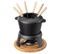 Navaris Set Fondue de Hierro Fundido - para 6 Personas - con Quemador y 6 Tenedores - para Fundir Queso o Chocolate