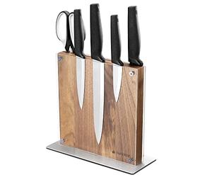 Navaris Soporte de Madera para Cuchillos - Bloque magnético Doble Cara para Utensilios Cocinero - Base imantada para Cuchillo con lámina Protectora