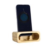 Navaris Soporte Movil Mesa - Soporte para Movil Mesa de Bambú - Soporte Móvil Mesa Que Amplifica el Sonido - Soporte Movil Escritorio con Orificio para Cable de Carga