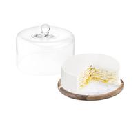Navaris Soporte para Tartas con Tapa - Bandeja de Madera y mármol con Tapa de Cristal Transparente - Expositor Tartas Pasteles Cupcakes 28 x 19,3 cm