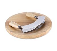 Navaris Tabla con cuchillo para picar - Juego de cocina 1x Tabla de madera y 1x Cuchillo media luna - Para cortar alimentos verduras hierbas - 24 CM