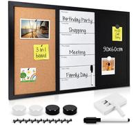 Navaris Tablero combinado de pared - Set de pizarra magnética con corcho tizas imanes chinchetas y rotulador - Panel organizador triple de 90 x 60 cm