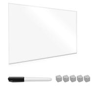 Navaris Tablero de Notas magnético de Vidrio - Pizarra magnética de recordatorios de 60 x 40 CM - Incluye rotulador imanes y Set de Montaje - Blanco