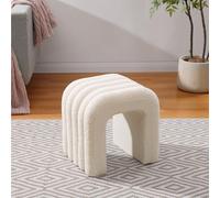 Navaris Taburete Otomano Blanco - Puff Taburete Acolchado Bouclé 41 x 35 x 43 cm - Reposapies Forma de Arco Moderna - Silla Otomana Blanca Crema de Felpa