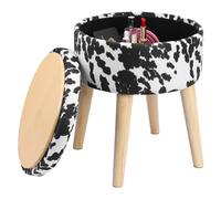 Navaris Taburete Reposapies - Puff Reposa Pies con Espacio de Almacenaje para Salon Dormitorio Oficina o Tocador - Reposapiés Decorativo con Estampado de Vaca Complemento de Sofa