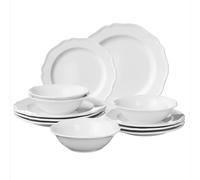 Navaris Vajilla Completa de Porcelana - Vajillas Completas 4 Personas - Set Platos Vajilla 12 Piezas - Apto para Lavavajillas y Microondas - Diseño Escandinavo Elevado en el Borde
