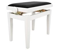 Juan Miguel Navarrez Banco de Piano Elegance Blanco Brillante - Madera Maciza - Ajustable en Altura Mediante Mecanismo de Tijera - Tapizado de Terciopelo Negro