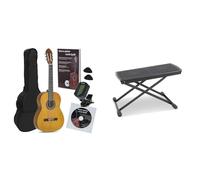 Navarrez NV11PK Starter Set guitarra clásica marrón 4/4, bolsa/Gig Bag, libro con CD, afinador (tuner),2 púas & PURE GEWA Tenson F536000, Banquito apoya pie