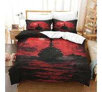 Nave de Guerra Edredón Impreso En 3D con Funda De Almohada Luna Roja Sea Juego De 3 Piezas De Ropa De Cama con Cremallera Oculta Microfibra Muy Suave King(220x240cm)