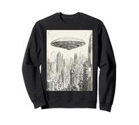 Nave espacial alienígena flotando sobre un horizonte urbano tranquilo Sudadera