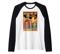 Nave Espacial OVNI Retro Camiseta Manga Raglan