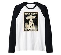 Nave Espacial OVNI Retro Camiseta Manga Raglan