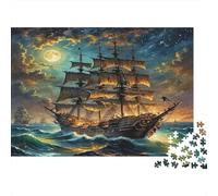 Nave Pirata navegando 1000 Piezas Cartón Extra Grueso Rompecabezas Clásicos para Adultos Entrenamiento Cerebral Decoración De Paredes Idea De Regalo 38x26cm/1000pcs