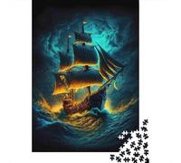 Nave Pirata Vela por la Noche 1000 Piezas Cartón Resistente Rompecabezas Clásicos Fans De Adolescentes 12-18 Años Alivio del Estrés Decoración De Paredes 38x26cm/1000pcs