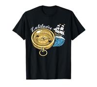 Navegando Latitudes Brújula Barco Bosquejo Vintage Arte Náutico Camiseta