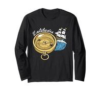 Navegando Latitudes Brújula Barco Bosquejo Vintage Arte Náutico Manga Larga