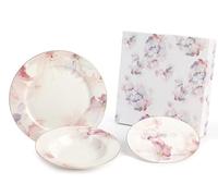 Nàvel - Juego de 18 platos de porcelana de autor con diseño de flores pastel con 6 platos hondos de 21,5 cm de diámetro, 6 planos de 19,5 cm de diámetro y 6 planos de 26,5 cm de diámetro, con elegante