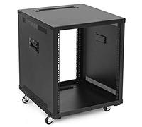 NavePoint Estante portátil de red rodante de 12U, profundidad ajustable de 2.5 a 22.6 pulgadas, gestión de cables superior e inferior, asas integradas, ruedas giratorias de bloqueo, audio video,