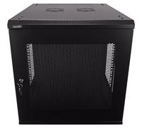 NavePoint Gabinete de red de montaje en pared 12U para equipos de TI de 19 pulgadas, engranajes A/V, carcasa perforada, puerta, cerraduras, 2 ventiladores, profundidad de 600 mm, peso máximo de 132 libras