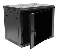 NavePoint Gabinete de red de montaje en pared 9U para equipos de TI de 19 pulgadas, A/V, puerta de vidrio templado, paneles laterales, cerraduras, 2 ventiladores, 450 mm de profundidad, peso máximo 132 libras