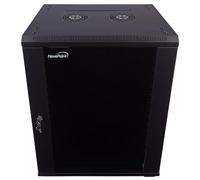NavePoint Gabinete de servidor de 15U para montaje en pared con ruedas giratorias, incluye 2 ventiladores, puerta de vidrio de bloqueo, paneles laterales extraíbles, gabinete de red de 15U de 17.7