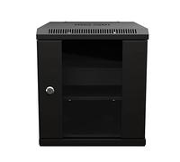 NavePoint Gabinete de servidor de red 6U de 10 pulgadas, 15.75 pulgadas de profundidad, puerta de vidrio, negro, montaje en pared, 2 estantes, 1 panel en blanco
