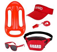 NAVESO Disfraz Socorrista, 5 Piezas Disfraz Vigilante de la Playa Hombre Mujer, Disfraces Graciosos Adulto con Visera, Salvavidas, Gafas de sol, Silbato, Riñonera kit