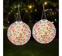 NAVESO Farolillos Solares LED Exterior, 2 Piezas 30cm Luces Solares LED Exterior Jardin, Impermeable Nailon Farolas Colgantes Decoración para Jardín, Casa, Bodas